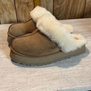 UGG Chestnut Suede Slippers with Cream Sheepskin
